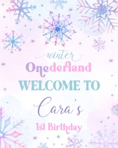 25BD Snowflakes Winter Onederland Birthday Welcome Sign 16x20: 25BD Snowflakes Winter Onederland Birthday Welcome Sign