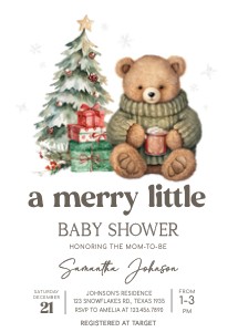 988 A Merry Little Gender Neutral Bear Baby Shower Invitation design preview