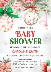 989 Red Green Christmas Ornament Baby Shower Invitation design preview