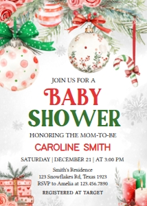 989 Red Green Christmas Ornament Baby Shower Invitation: 989 Red Green Christmas Ornament Baby Shower Invitation