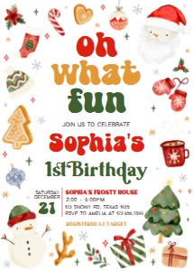 29BD Oh What Fun Christmas Birthday Invitation design preview