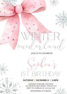30BD Pink Bow Winter Onederland Birthday Invitation: 30BD Pink Bow Winter Onederland Birthday Invitation