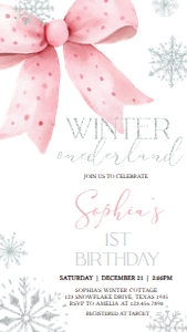 30BD Pink Bow Winter Onederland Birthday Invitation Mobile: 30BD Pink Bow Winter Onederland Birthday Invitation