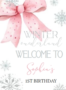 30BD Pink Bow Winter Onederland Birthday Welcome Sign design preview