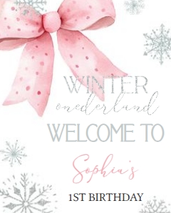 30BD Pink Bow Winter Onederland Birthday Welcome Sign 16x20: 30BD Pink Bow Winter Onederland Birthday Welcome Sign