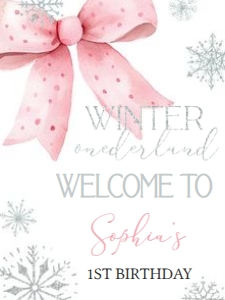 30BD Pink Bow Winter Onederland Birthday Welcome Sign 18x24: 30BD Pink Bow Winter Onederland Birthday Welcome Sign