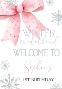 30BD Pink Bow Winter Onederland Birthday Welcome Sign A1: 30BD Pink Bow Winter Onederland Birthday Welcome Sign