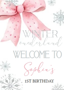 30BD Pink Bow Winter Onederland Birthday Welcome Sign A4: 30BD Pink Bow Winter Onederland Birthday Welcome Sign