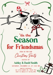 38SE Whimsical Hand Drawn Friendmas Party Invitation B: 38SE Whimsical Hand Drawn Friendmas Party Invitation B