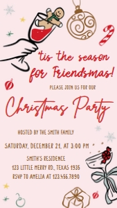 38SE Whimsical Hand Drawn Friendmas Party Invitation Mobile A: 38SE Whimsical Hand Drawn Friendmas Party Invitation A