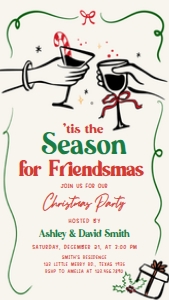 38SE Whimsical Hand Drawn Friendmas Party Mobile B: 38SE Whimsical Hand Drawn Friendmas Party Invitation B