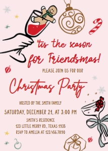 38SE Whimsical Hand Drawn Friendmas Party Invitation A: 38SE Whimsical Hand Drawn Friendmas Party Invitation A