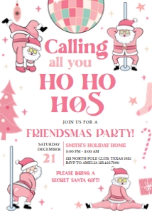39SE Girls Funny Friendsmas Seasonal Invitation A: 39SE Girls Funny Friendsmas Invitation A