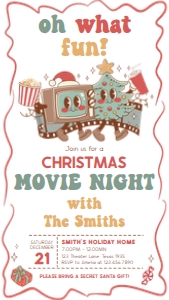 56SE Christmas Movie Night Oh What Fun Seasonal Invitation Mobile A: 56SE Christmas Movie Night Oh What Fun Invitation A