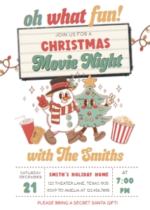 56SE Christmas Movie Night Oh What Fun Seasonal Invitation B: 56SE Christmas Movie Night Oh What Fun Invitation B