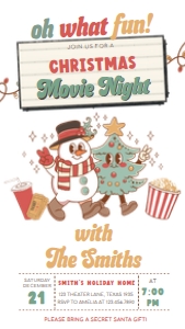 56SE Christmas Movie Night Oh What Fun Seasonal Invitation Mobile B: 56SE Christmas Movie Night Oh What Fun Invitation B