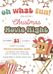 56SE Christmas Movie Night Oh What Fun Seasonal Invitation C: 56SE Christmas Movie Night Oh What Fun Invitation C