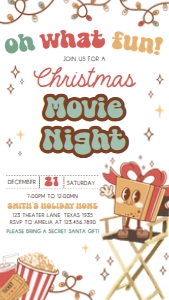 56SE Christmas Movie Night Oh What Fun Seasonal Invitation Mobile C: 56SE Christmas Movie Night Oh What Fun Invitation C
