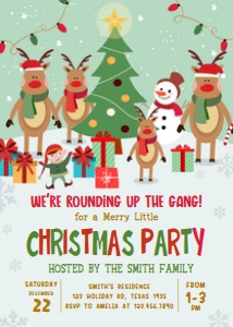 59SE Cute Reindeer Christmas Party Invitation B: 59SE Cute Reindeer Christmas Party Invitation B