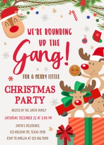59SE Cute Reindeer Christmas Party Invitation C: 59SE Cute Reindeer Christmas Party Invitation C