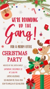 59SE Cute Reindeer Christmas Party Invitation Mobile C: 59SE Cute Reindeer Christmas Party Invitation C
