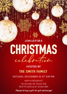 64SE Red Gold Holiday Party Invitation B: 64SE Red Gold Holiday Party Invitation B
