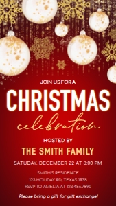 64SE Red Gold Holiday Party Invitation Mobile B: 64SE Red Gold Holiday Party Invitation B