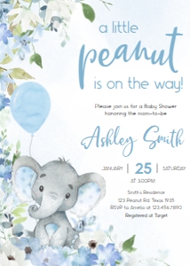 1001 Blue Elephant Baby Shower Invitation Set design preview