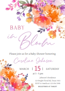 1000 Bright Flowers Baby in Bloom Baby Shower Invitation design preview