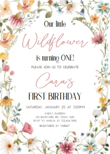 39BD Little Wildflower Birthday Invitation A: 39BD Little Wildflower Birthday Invitation