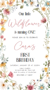 39BD Little Wildflower Birthday Invitation Mobile A: 39BD Little Wildflower Birthday Invitation