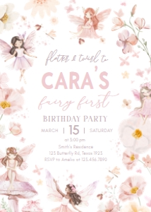 38BD Fairy Enchanted Garden First Birthday Invitation A: 38BD Fairy Enchanted Garden First Birthday Invitation
