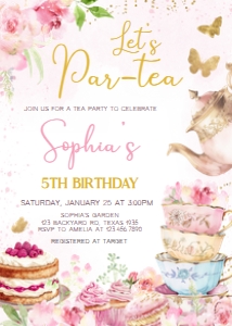 41BD Pink Gold Let's Par-tea Birthday Invitation A: 41BD Pink Gold Let's Partea Birthday Invitation