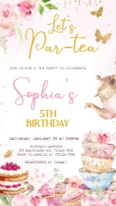 41BD Pink Gold Let's Par-tea Birthday Invitation Mobile A: 41BD Pink Gold Let's Partea Birthday Invitation