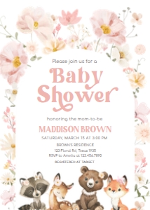 1007 Floral Woodland Baby Shower Invitation A: 1007 Floral Woodland Baby Shower Invitation Set
