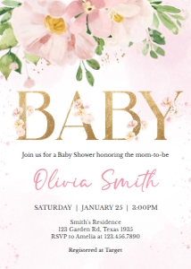 1017 Pink Floral Baby Shower Invitation Set design preview