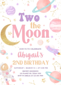 46BD Two the Moon Birthday Invitation A: 46BD Two the Moon Birthday Invitation