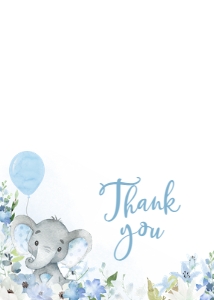 1001 Blue Elephant Baby Shower Thank you Card A: 1001 Blue Elephant Baby Shower Invitation Set