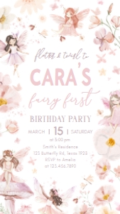 38BD Fairy Enchanted Garden First Birthday Invitation Mobile A: 38BD Fairy Enchanted Garden First Birthday Invitation
