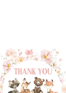 1007 Floral Woodland Baby Shower Thank You Card A: 1007 Floral Woodland Baby Shower Invitation Set