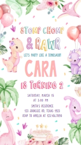 40BD Pink Dinosaur Birthday Invitation Mobile A: 40BD Pink Dinosaur Birthday Invitation A