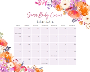 1000 Bright Flowers Baby in Bloom Baby Shower Calendar 20x16 A: 1000 Bright Flowers Baby in Bloom Baby Shower Calendar