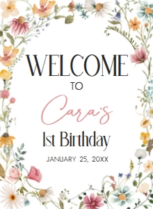 39BD Little Wildflower Birthday Welcome Sign 11x15 A: 39BD Little Wildflower Birthday Welcome Sign