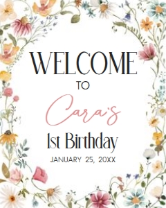 39BD Little Wildflower Birthday Welcome Sign 16x20 A: 39BD Little Wildflower Birthday Welcome Sign