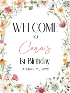 39BD Little Wildflower Birthday Welcome Sign 18x24 A: 39BD Little Wildflower Birthday Welcome Sign