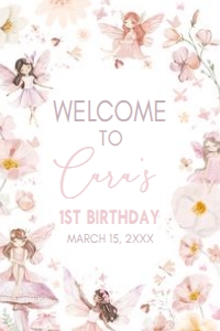 38BD Fairy Enchanted Garden First Birthday Welcome Sign 20x30 A: 38BD Fairy Enchanted Garden First Birthday Welcome Sign