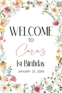 39BD Little Wildflower Birthday Welcome Sign 20x30 A: 39BD Little Wildflower Birthday Welcome Sign
