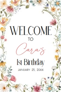 39BD Little Wildflower Birthday Welcome Sign 24x36 A: 39BD Little Wildflower Birthday Welcome Sign