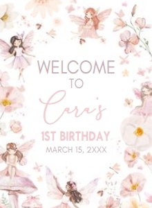 38BD Fairy Enchanted Garden First Birthday Welcome Sign 11x15 A: 38BD Fairy Enchanted Garden First Birthday Welcome Sign