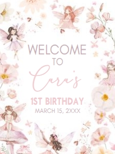 38BD Fairy Enchanted Garden First Birthday Welcome Sign 18x24 A: 38BD Fairy Enchanted Garden First Birthday Welcome Sign